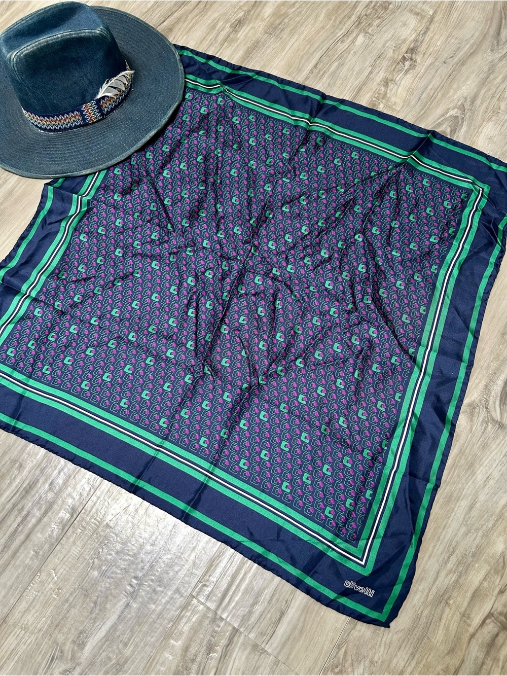 Italian Vintage Silk Scarf /wrap w retro midcentury southwestern country vibe